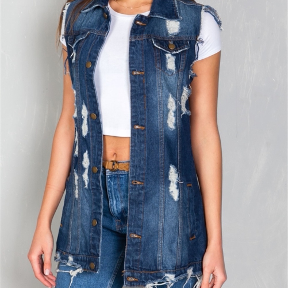 🛑LAST 1🛑 DISTRESSED DENIM VEST - Picture 4 of 4